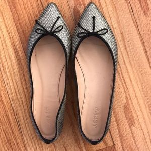 J crew gold flats with black bow size 8.5